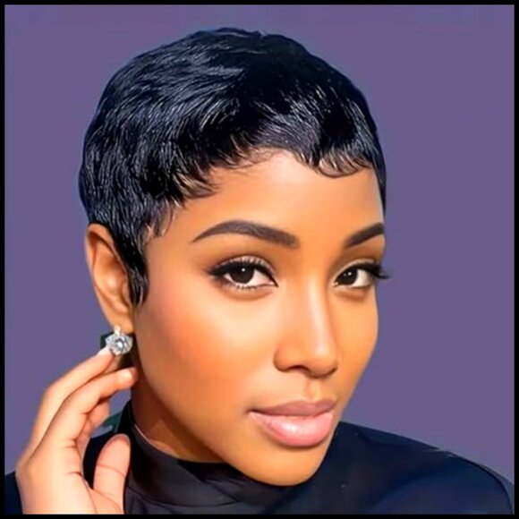 Human Hair Pixie Cut Wig Glueless Wear and Go Layered with Bangs main image 4